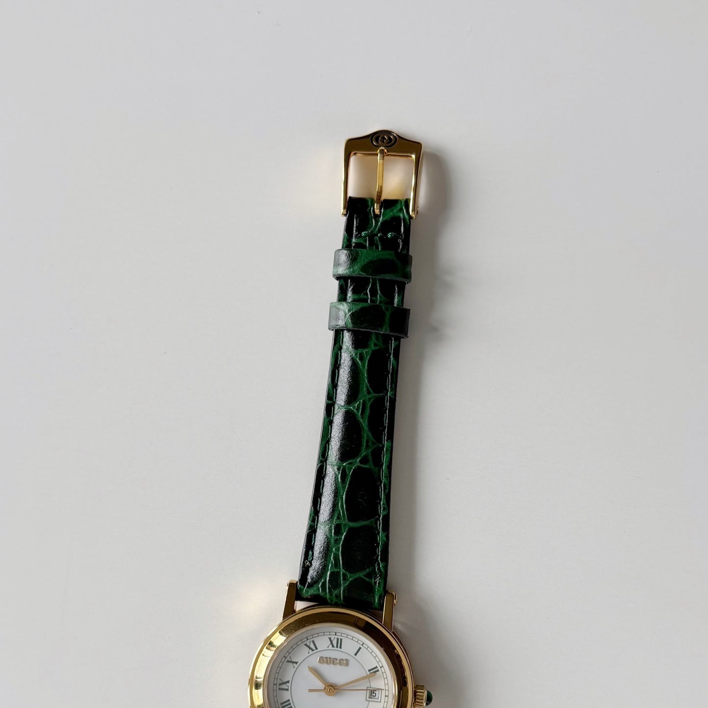 Gucci 1990s Date Round Dial Gold Plated Watch