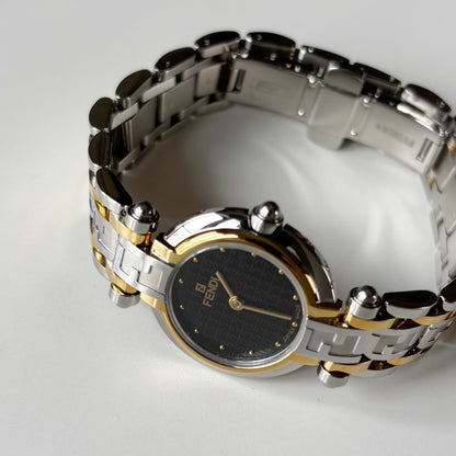 Fendi 1990s Black Round Dial Two Tone Watch