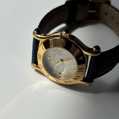 Gucci 1990s White Round Dial Gold-Plated Watch