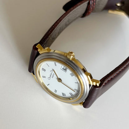 Dior 1990s Round Dial Date Two Tone Watch