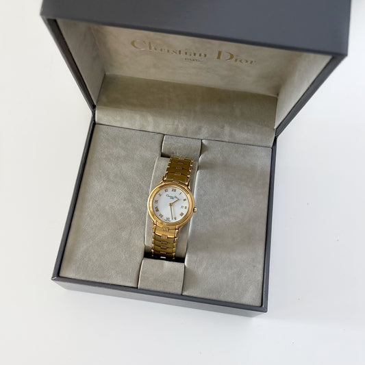 Dior Early 1990s Date Gold Plated Round Watch