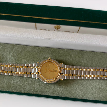 Gucci 1990s Round Dial Gold Plated Two Tone Watch