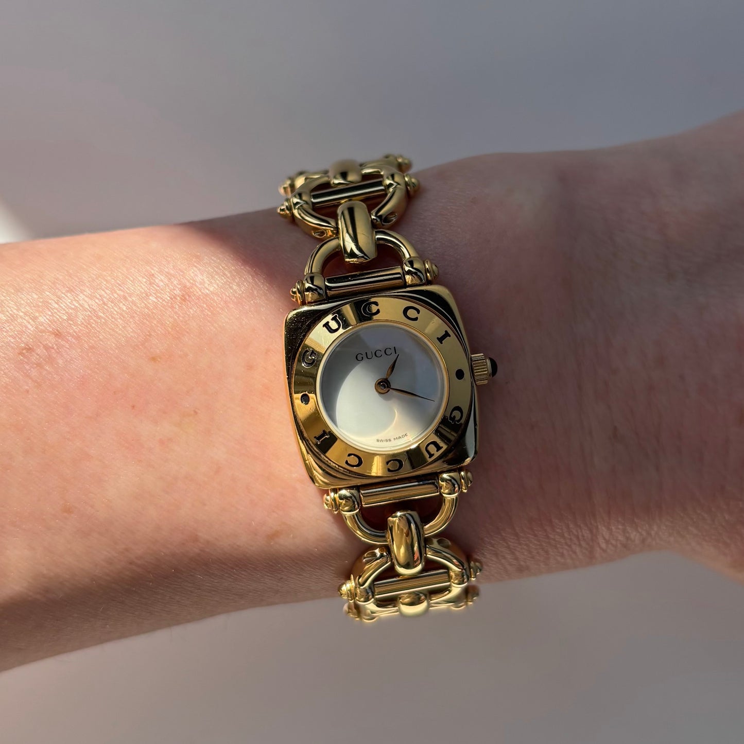 Gucci 1990s Seashell Dial Gold Plated Watch