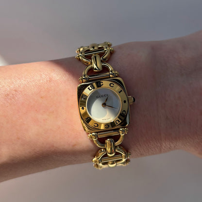 Gucci 1990s Seashell Dial Gold Plated Watch