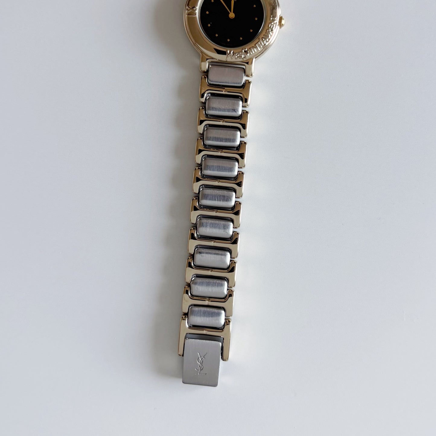 Yves Saint Laurent 1990s Black Round Dial Two Tone Watch