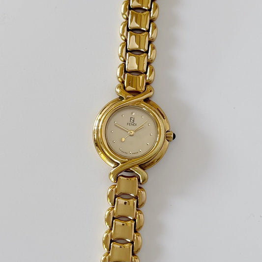 Fendi 1990s Gold Plated Round Watch