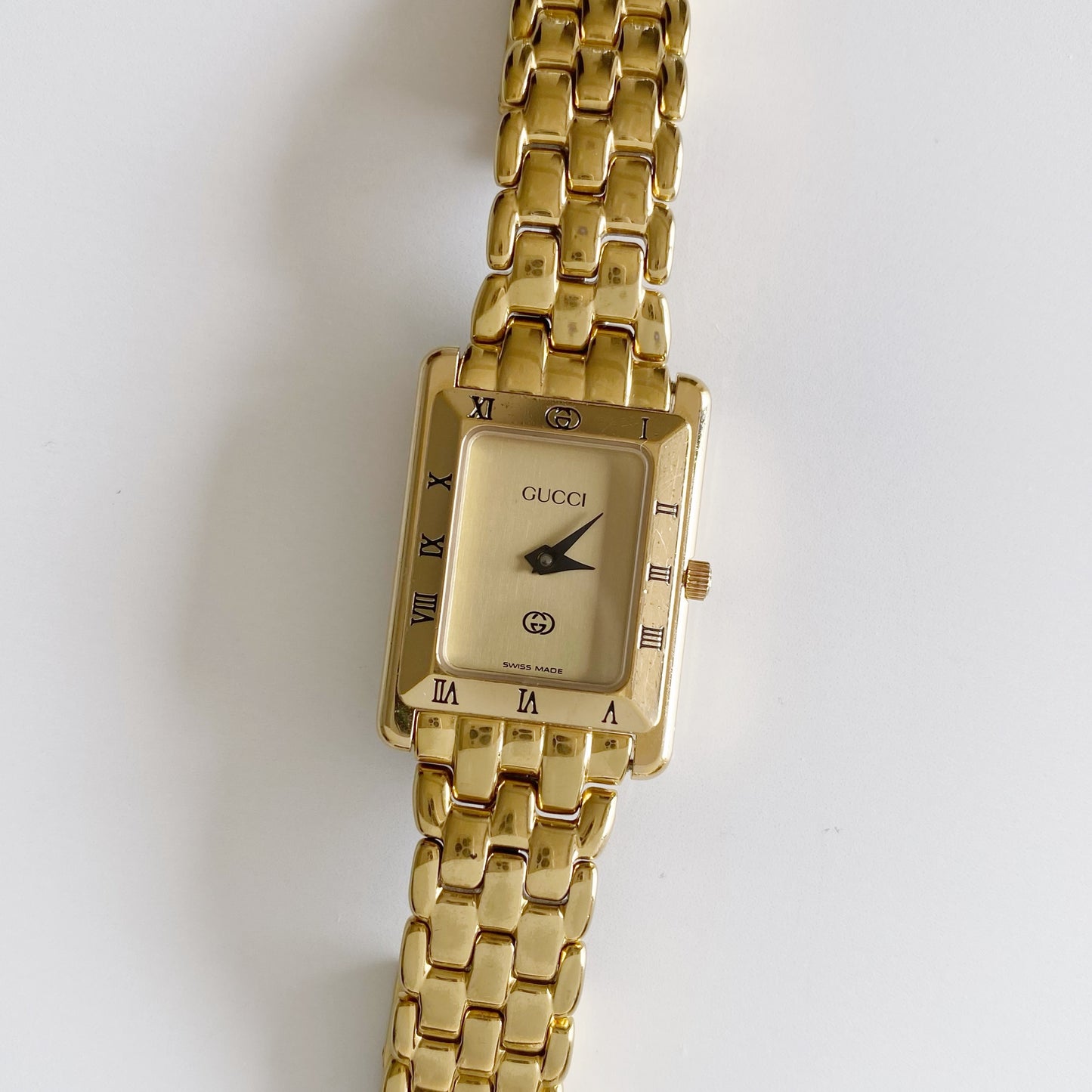 Gucci 1990s Gold Plated Rectangular Dial Watch
