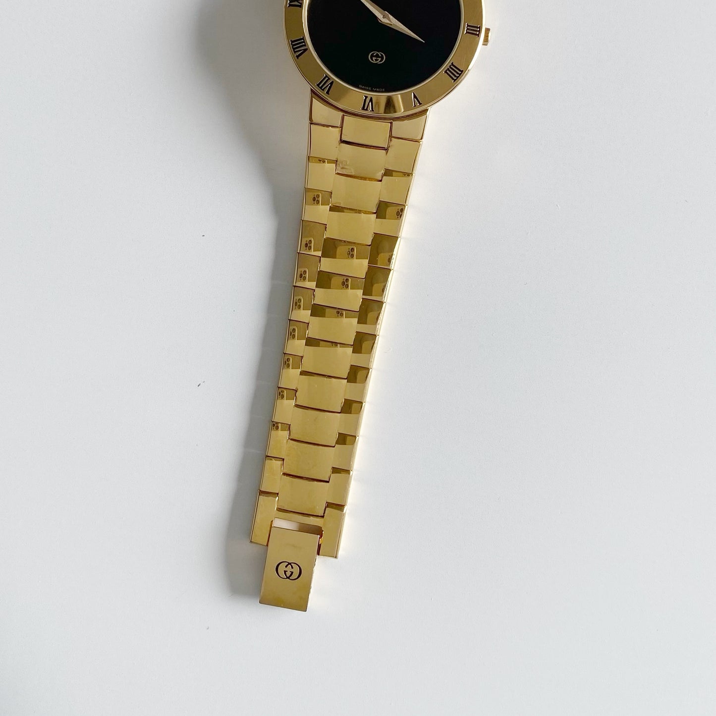 Gucci 1990s Black Dial Gold Plated Watch (Large)