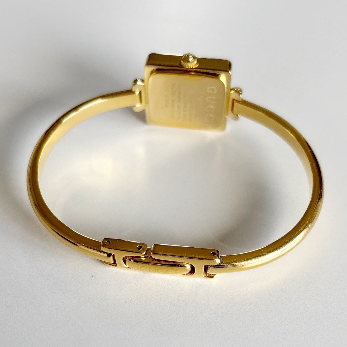 Gucci 1990s Square Dial Gold Plated Bangle Watch