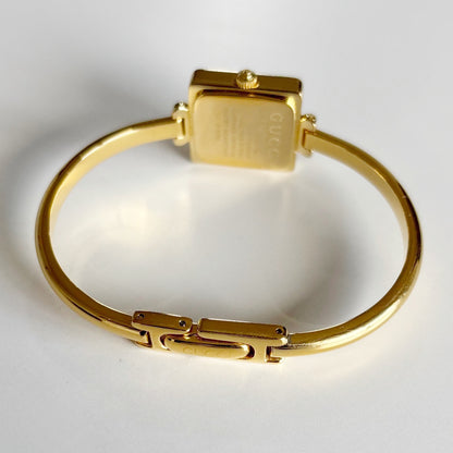 Gucci 1990s Square Dial Gold Plated Bangle Watch
