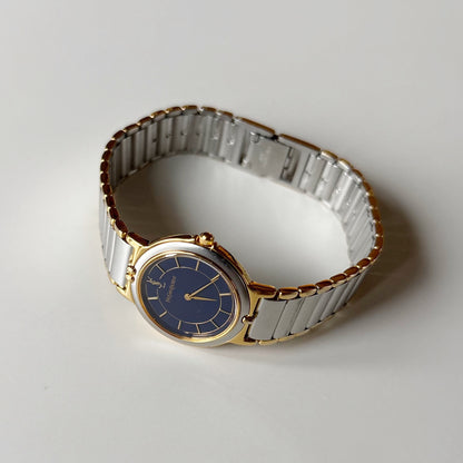 Yves Saint Laurent 1990s Navy Round Dial Two Tone Watch