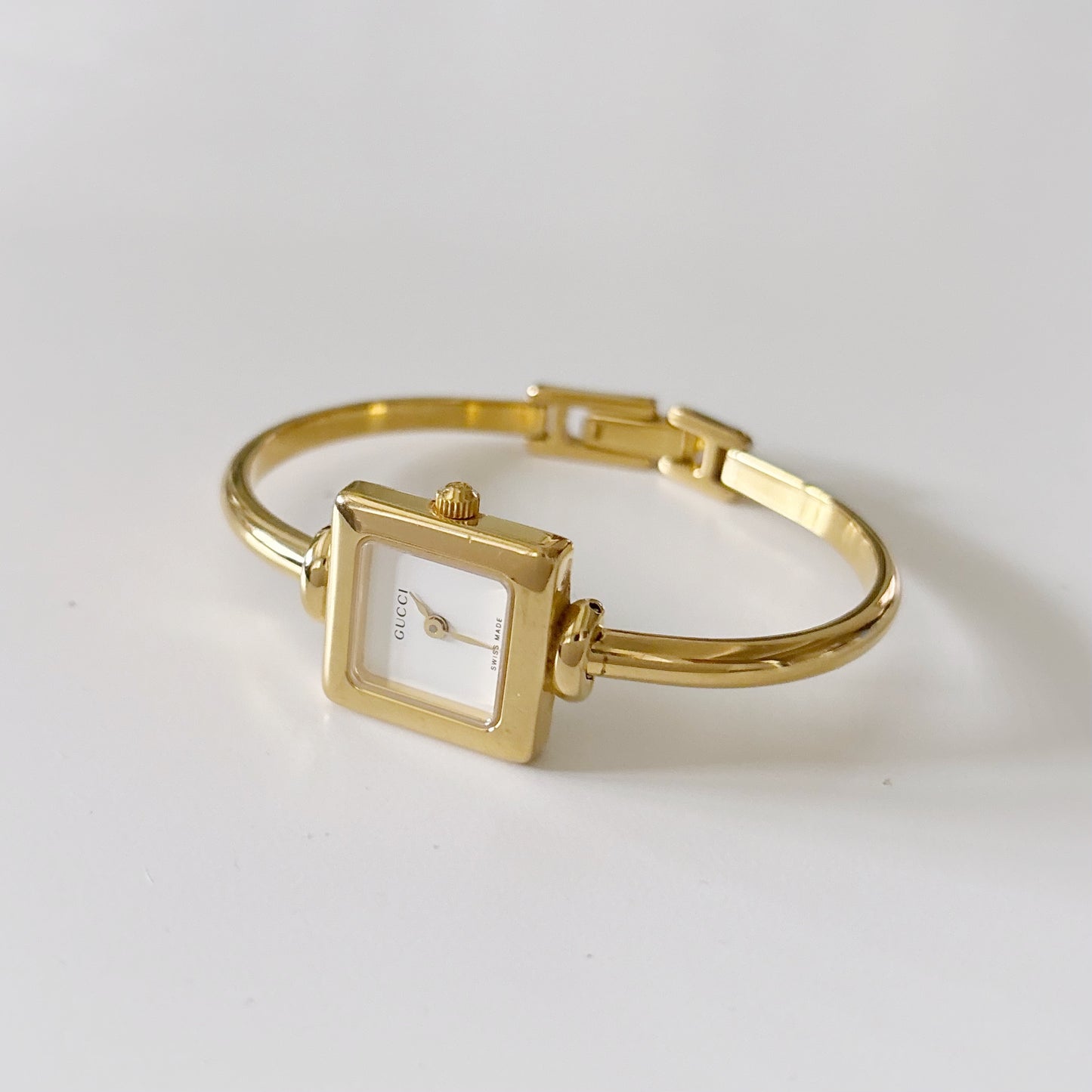 Gucci 1990s Square Gold Plated Bangle Watch