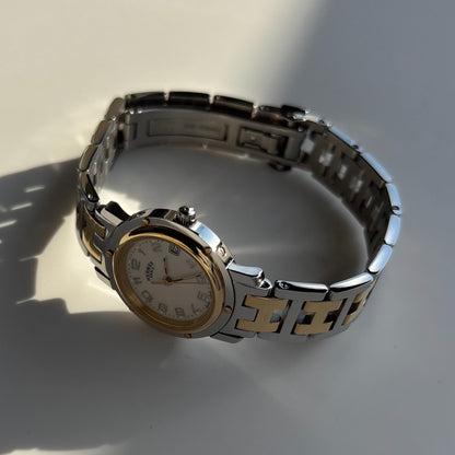 Hermes Early 2000s Clipper Seashell Dial Gold Plated Two Tone Watch