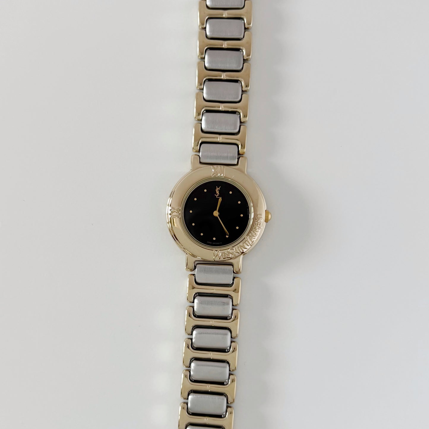 Yves Saint Laurent 1990s Black Round Dial Two Tone Watch