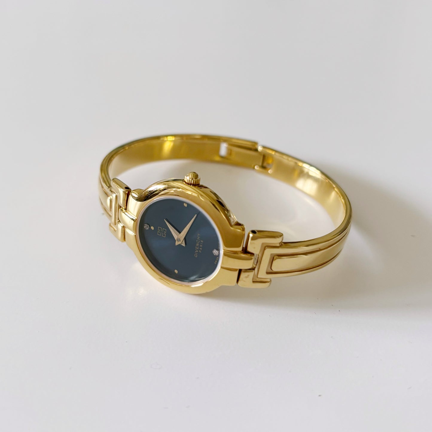 Givenchy 1990s Navy Dial Gold Plated Bangle Watch