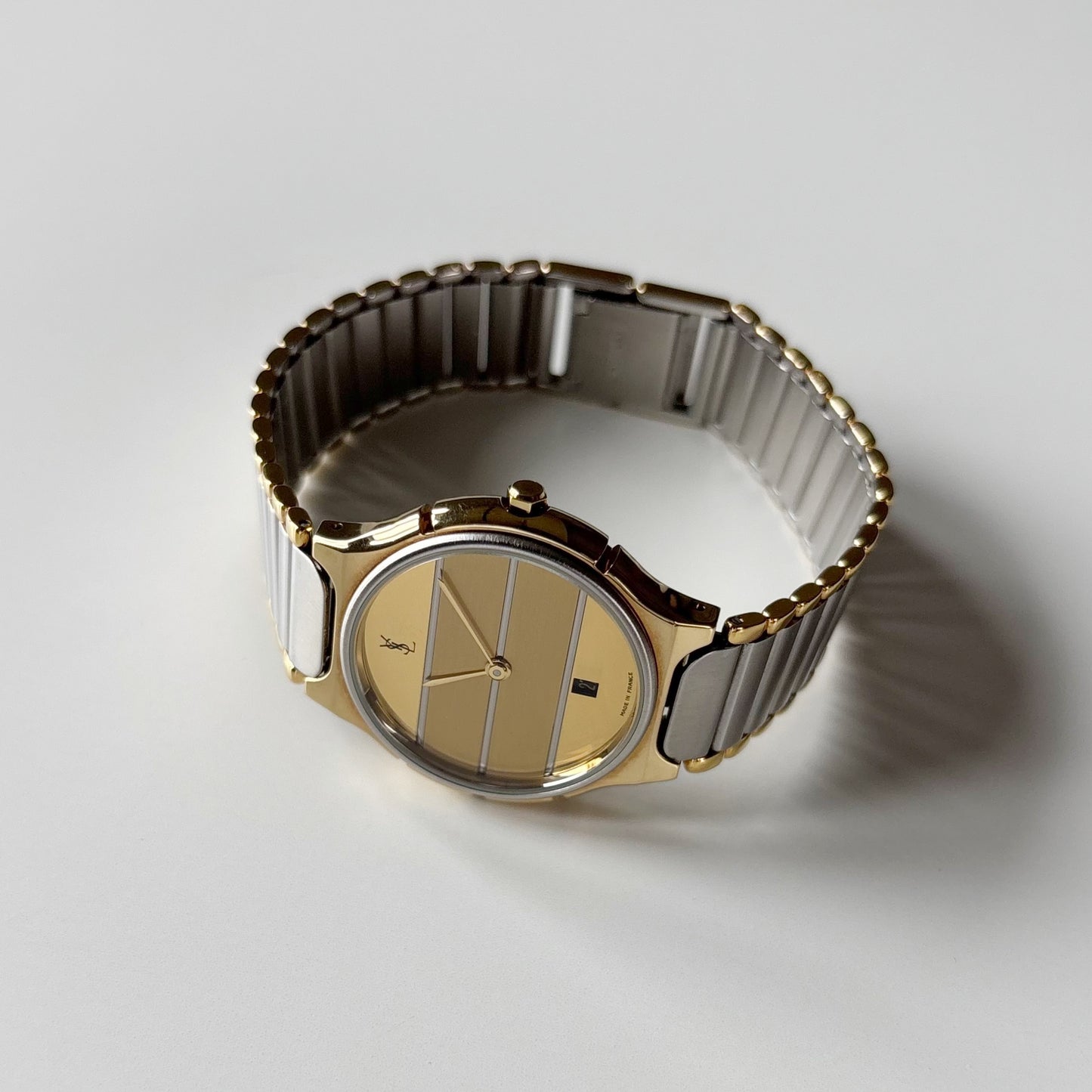 Yves Saint Laurent 1990s Round Dial Two Tone Gold Plated Watch (Large)