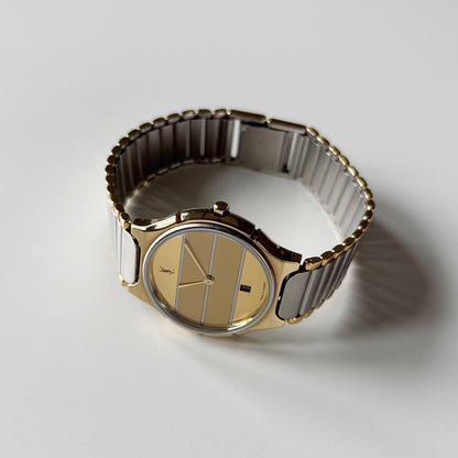 Yves Saint Laurent 1990s Round Dial Two Tone Gold Plated Watch (Large)