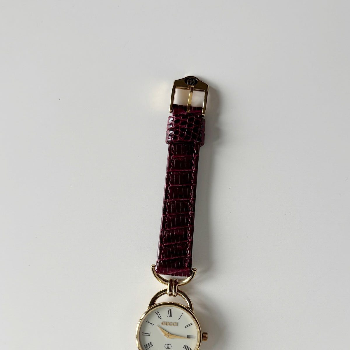 Gucci 1980s Cream Round Dial Horsebit Gold-Plated Watch