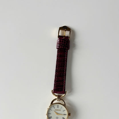 Gucci 1980s Cream Round Dial Horsebit Gold-Plated Watch