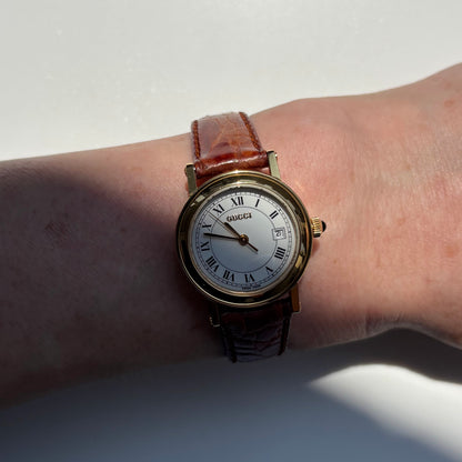 Gucci 1990s Date Round Dial Gold Plated Watch