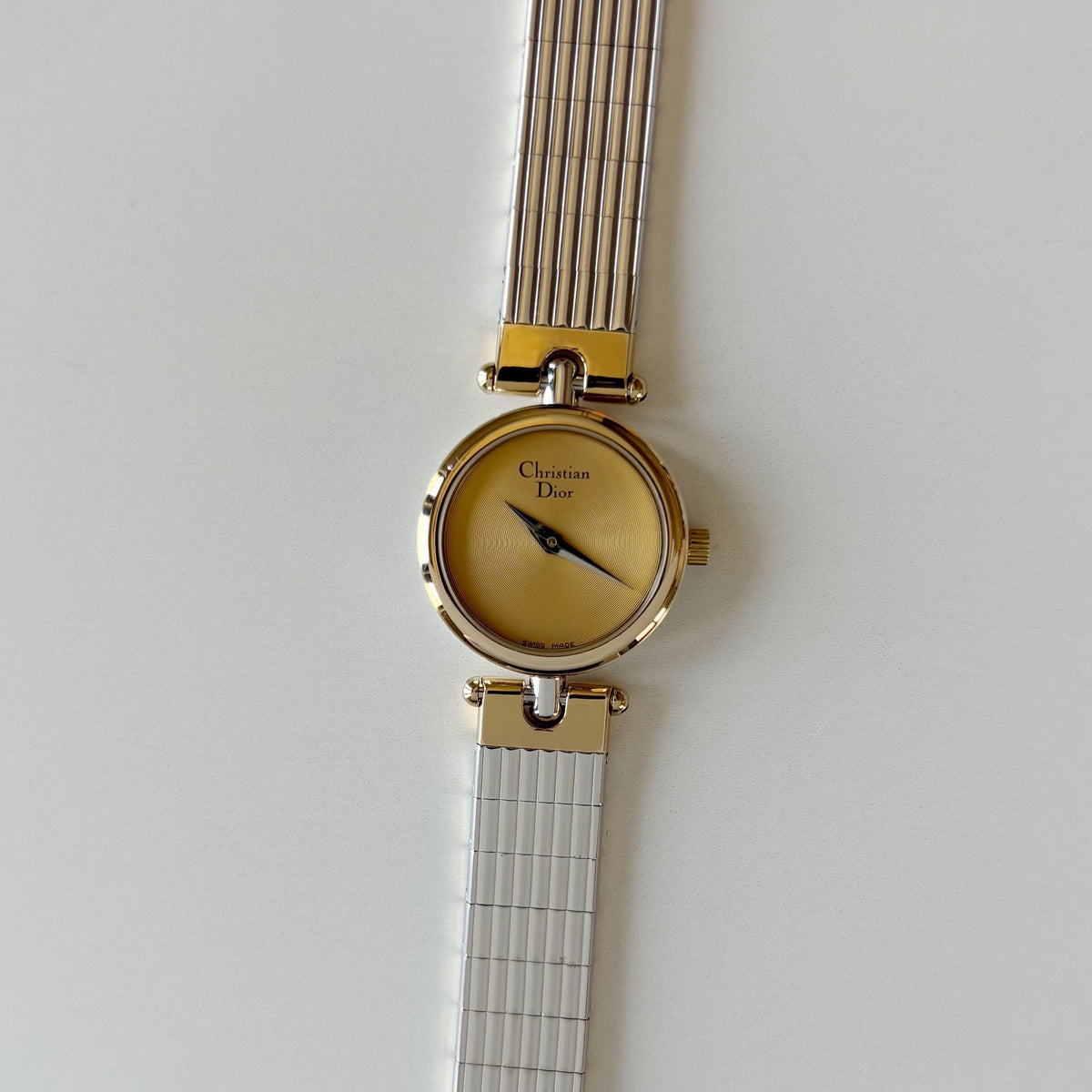 Dior 1990s Gold Round Dial Two Tone Gold Plated Watch