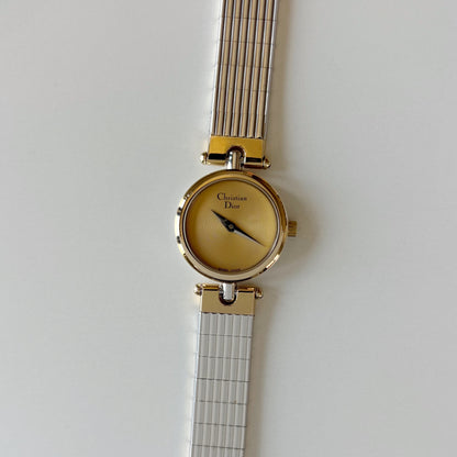 Dior 1990s Gold Round Dial Two Tone Gold Plated Watch