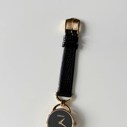 Gucci 1990s Black Dial Horsebit Gold Plated Watch