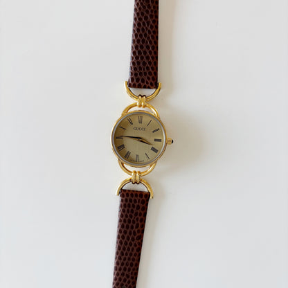 Gucci 1990s Gold Dial Gold Plated Horsebit Watch