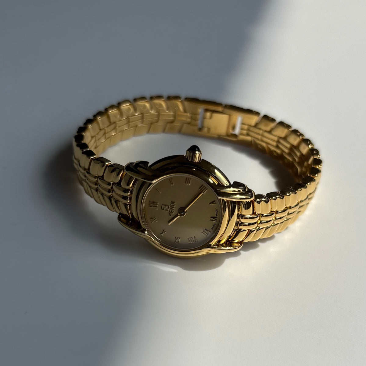 Fendi 1990s Round Dial Gold Plated Watch