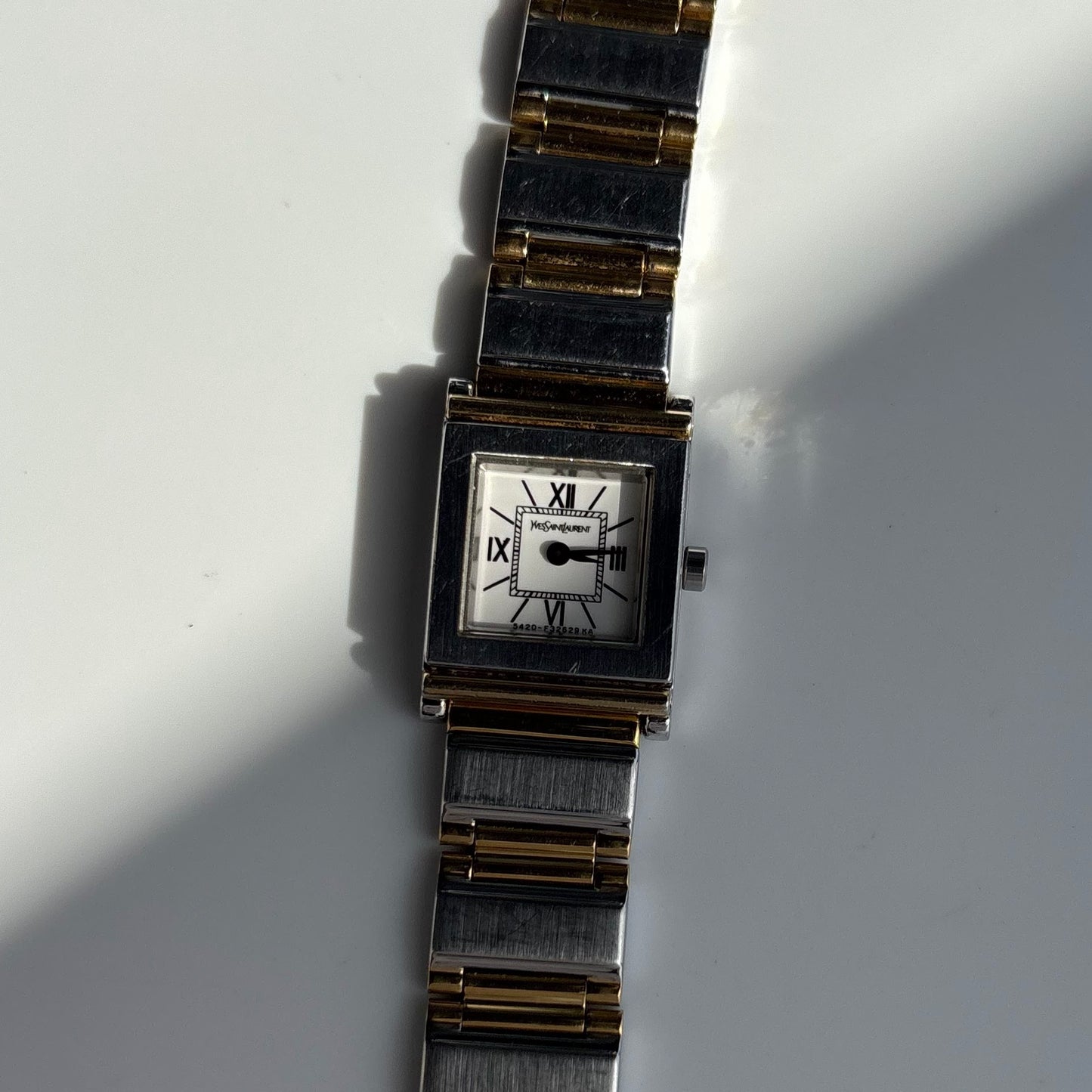 Yves Saint Laurent 1990s Square Dial Two Tone Watch