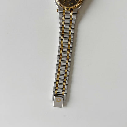 Gucci 1980s Date Round Dial Two Tone Gold Plated Watch