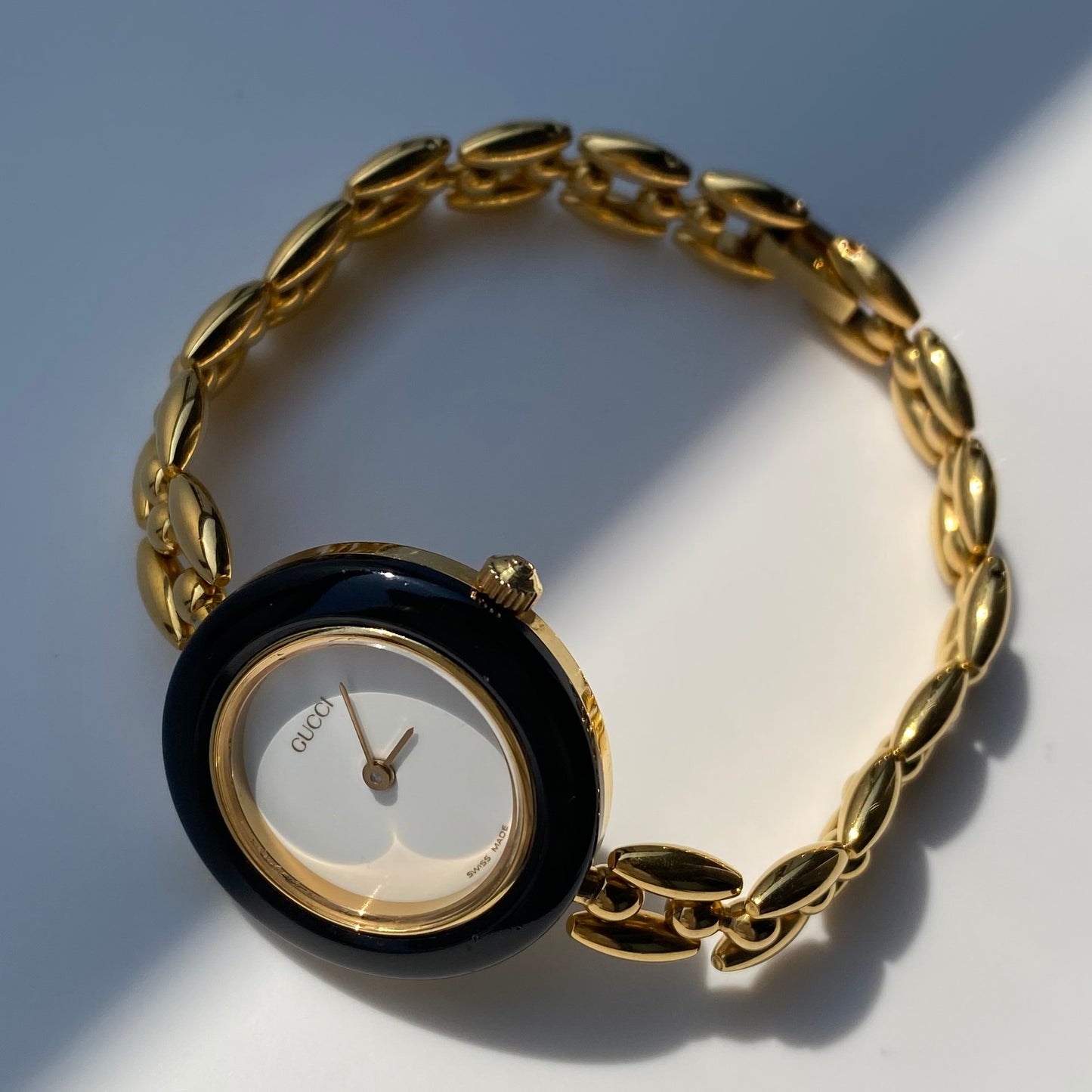 Gucci 1990s Interchangeable Bezel Gold Plated Watch with 6 bezels, case (163mm)