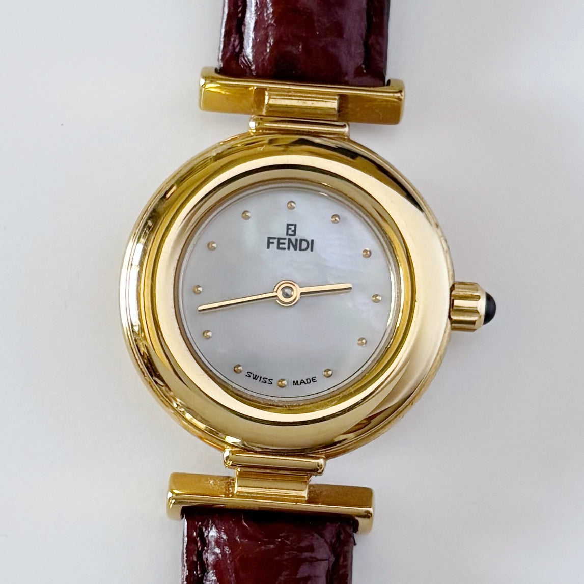 Fendi 1990s Seashell Dial Round Gold Plated Watch