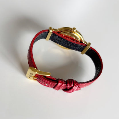 Fendi 1990s Interchangeable Strap Gold Plated Watch with 5 straps, case