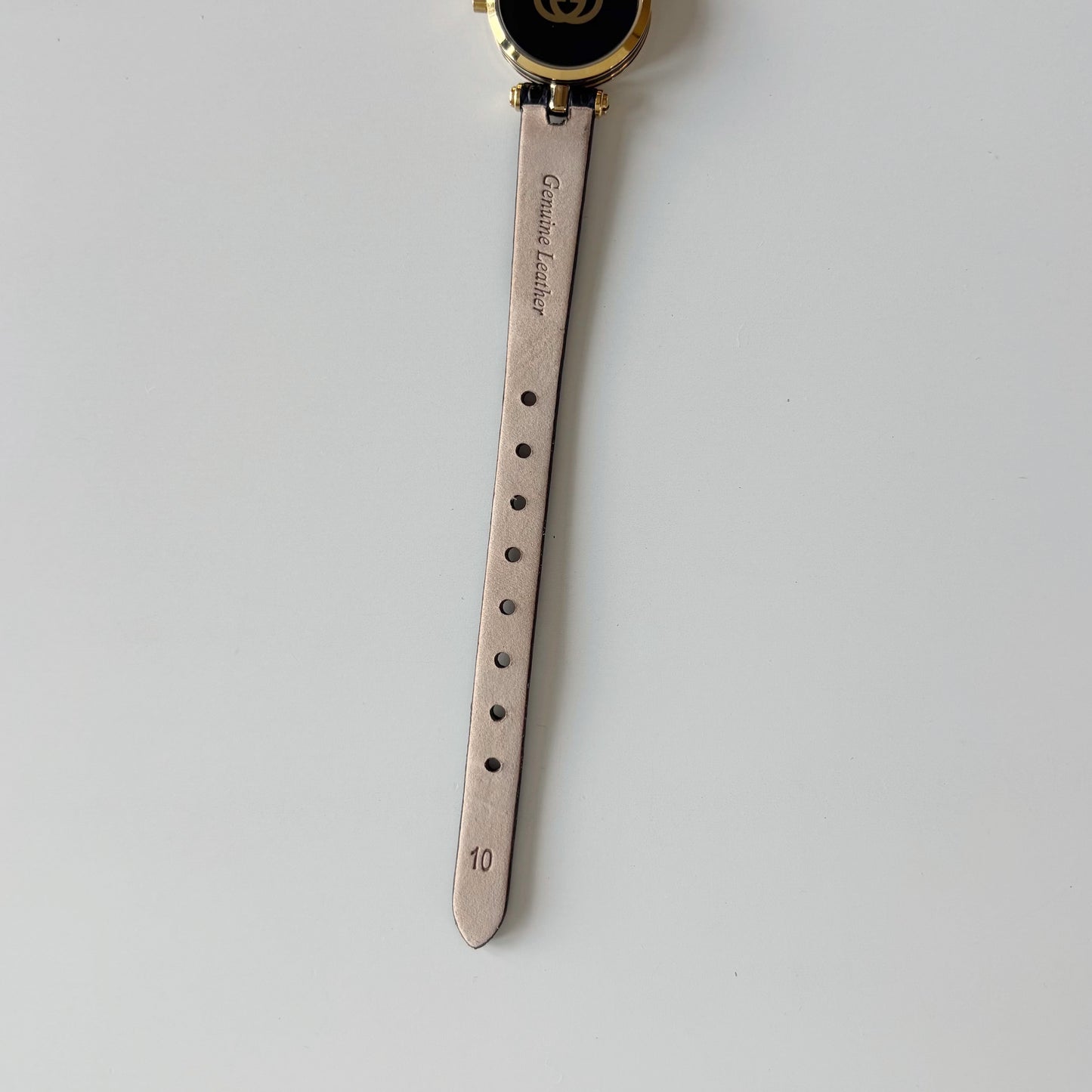 Gucci 1980s Black Round Dial Gold Plated Watch