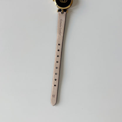 Gucci 1980s Black Round Dial Gold Plated Watch