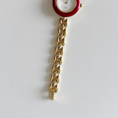 Gucci 1990s Interchangeable Bezel Gold Plated watch with 6 bezels, case (160cm)