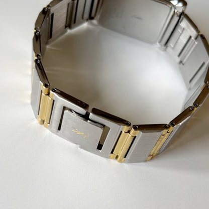 Yves Saint Laurent 1990s Square Dial Two Tone Gold Plated Watch