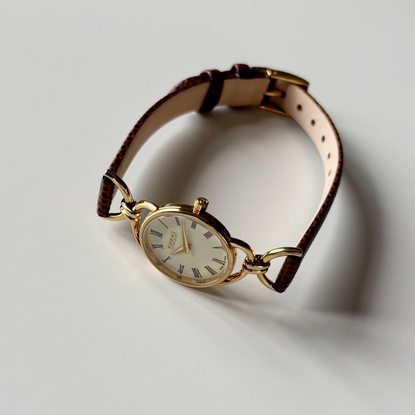 Gucci 1990s Round Dial Horsebit Gold Plated Watch