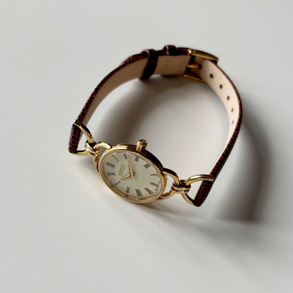 Gucci 1990s Round Dial Horsebit Gold Plated Watch