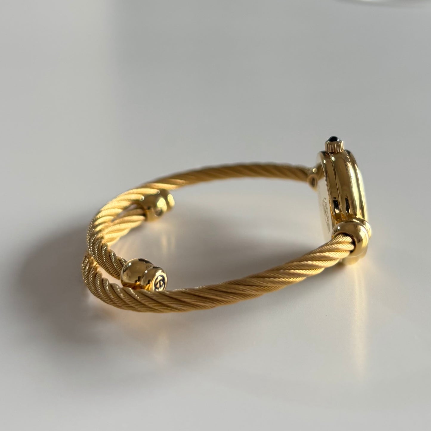 Gucci 1990s Black Dial Gold Plated Cable Band Bangle Watch