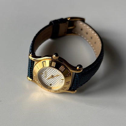 Gucci 1990s White Round Dial Gold-Plated Watch