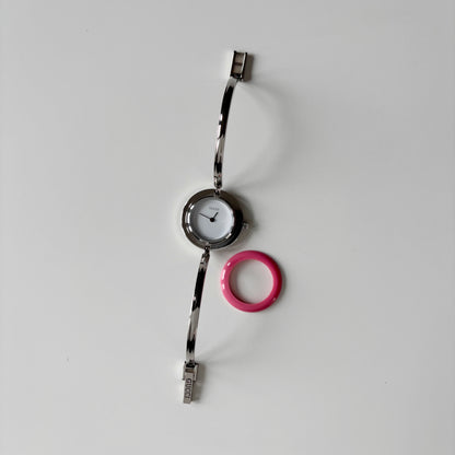 Gucci 1990s Interchangeable Bezel Stainless steel Bangle Watch with case, 12 bezels