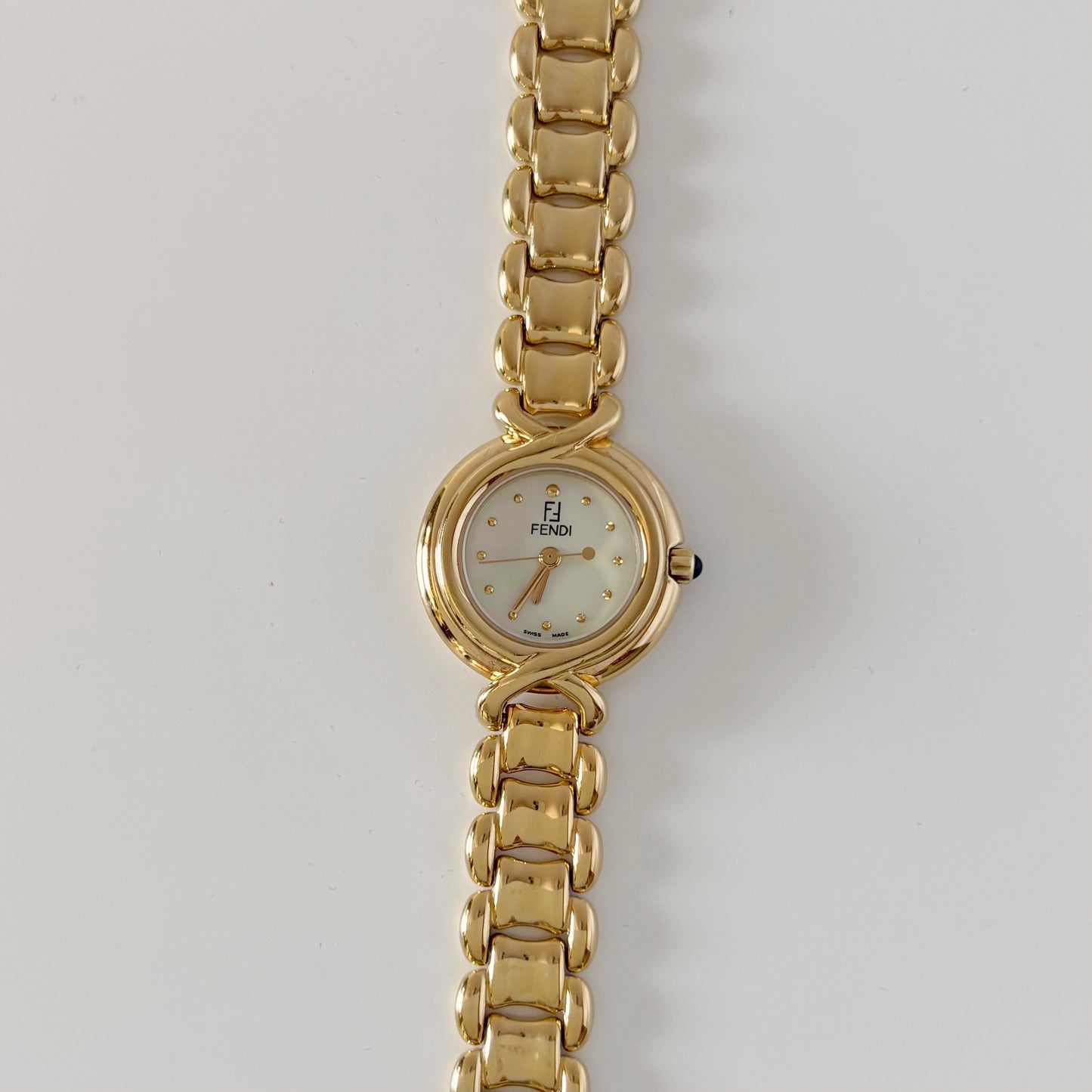 Fendi 1990s Seashell Round Dial Gold Plated Watch