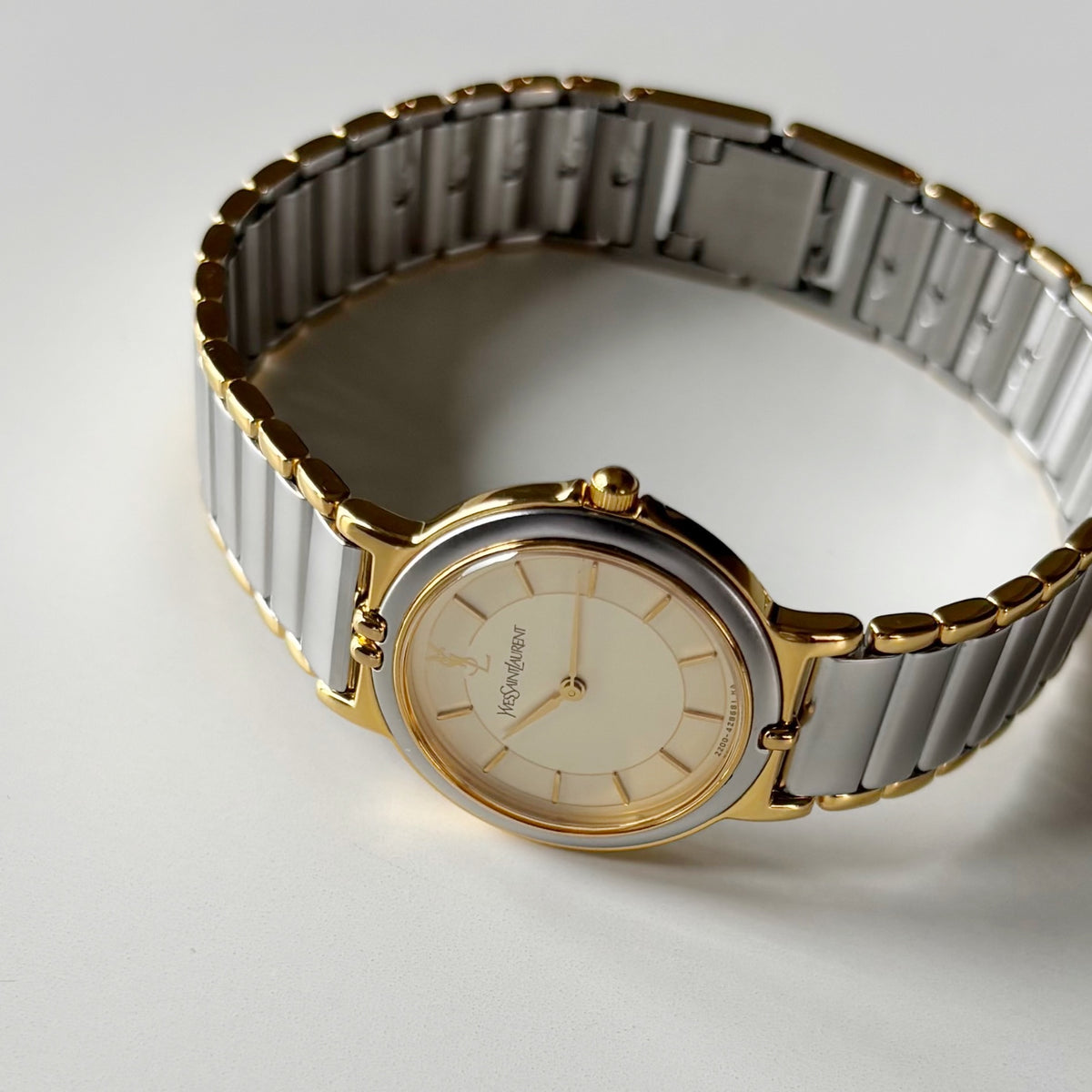 Yves Saint Laurent 1990s Round Dial Two Tone Gold Plated Watch