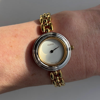 Gucci 1990s Interchangeable Bezel Gold Plated Watch with 6 bezels, case (160mm)