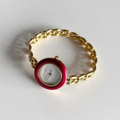 Gucci 1990s Interchangeable Bezel Gold Plated Watch with 6 bezels, case (165mm)