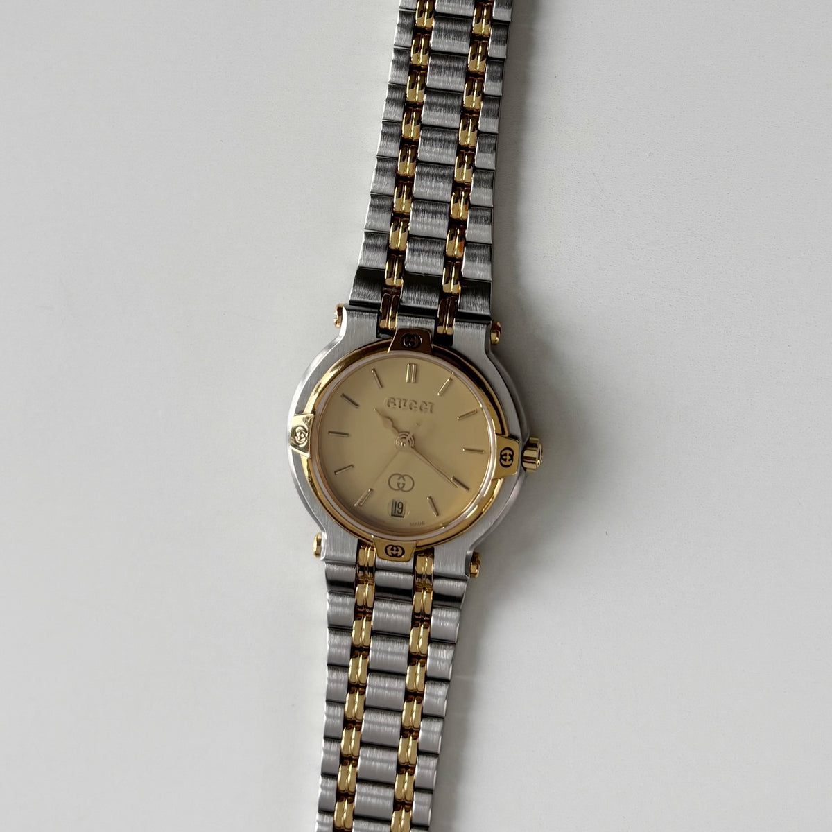 Gucci 1990s Round Dial Gold Plated Two Tone Watch