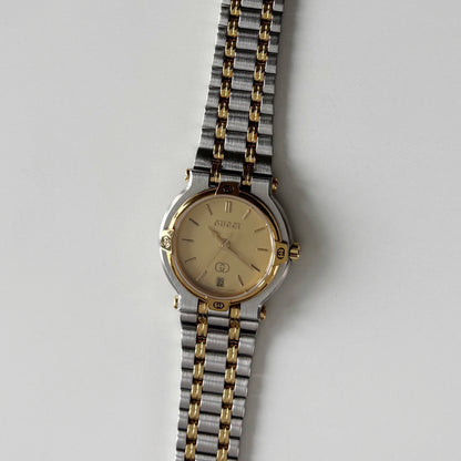 Gucci 1990s Round Dial Gold Plated Two Tone Watch