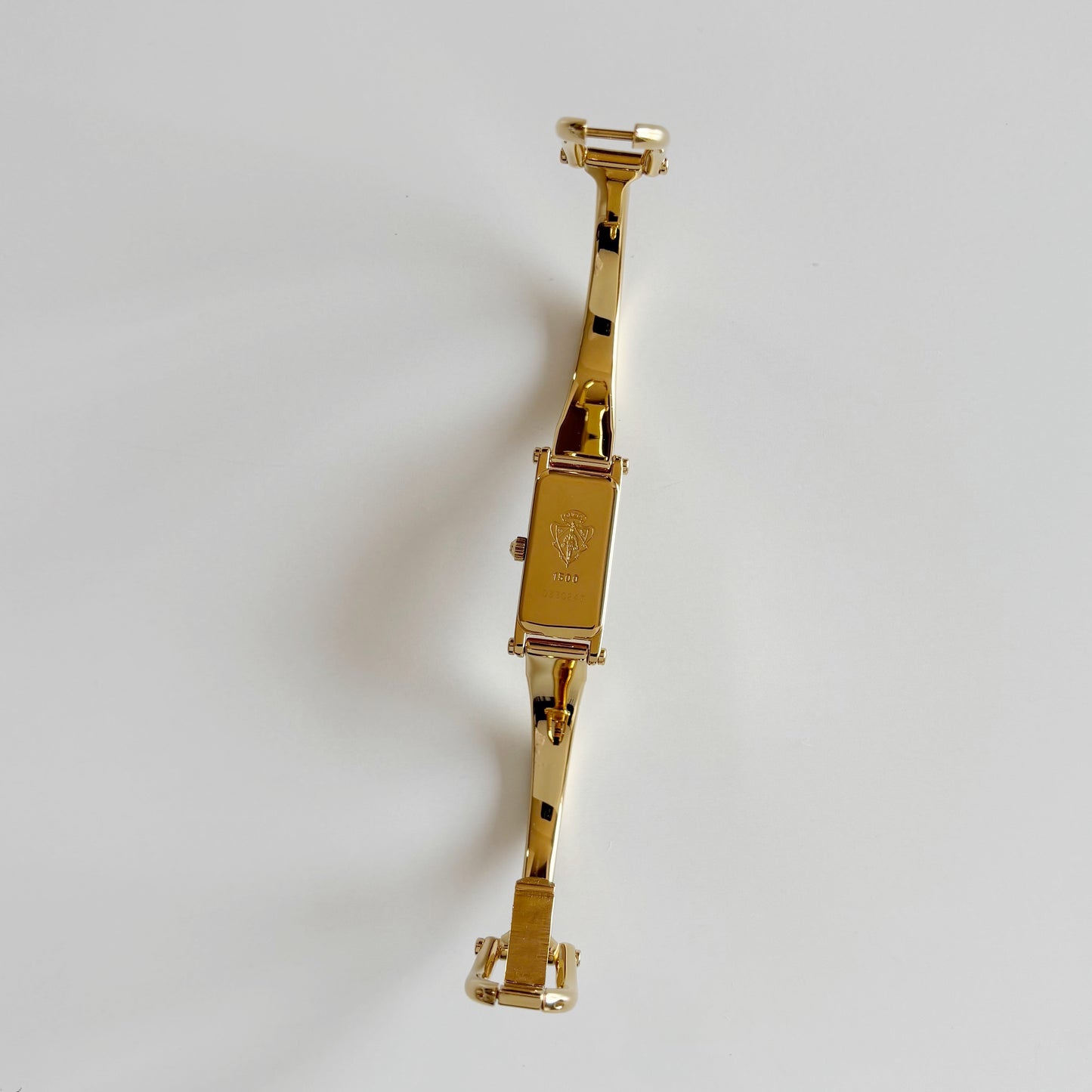 Gucci 1990s Seashell Rectangular Dial Gold Plated Bangle Watch